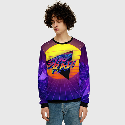 Мужской свитшот Retro wave sun / 3D-Черный – фото 3
