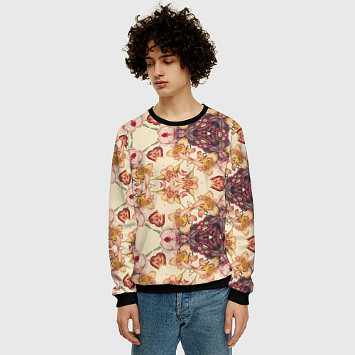 Мужской свитшот Цветы абстрактные розы / 3D-Черный – фото 3