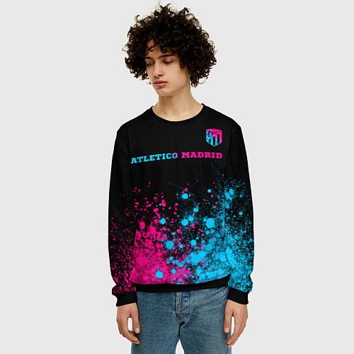 Мужской свитшот Atletico Madrid - neon gradient: символ сверху / 3D-Черный – фото 3