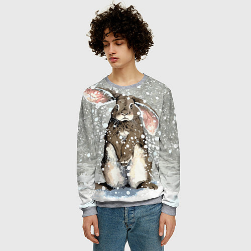 Мужской свитшот Кролик Снежок Милый / 3D-Меланж – фото 3