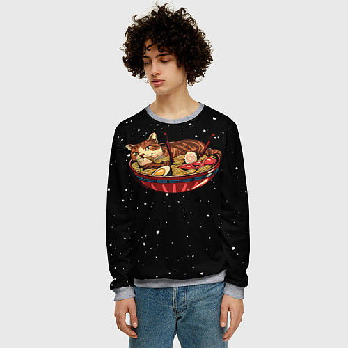 Мужской свитшот Суши Кот в Космосе / 3D-Меланж – фото 3
