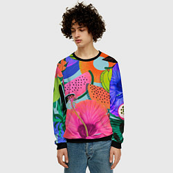 Свитшот мужской Цветочный, фруктовый, тропический паттерн, цвет: 3D-черный — фото 2