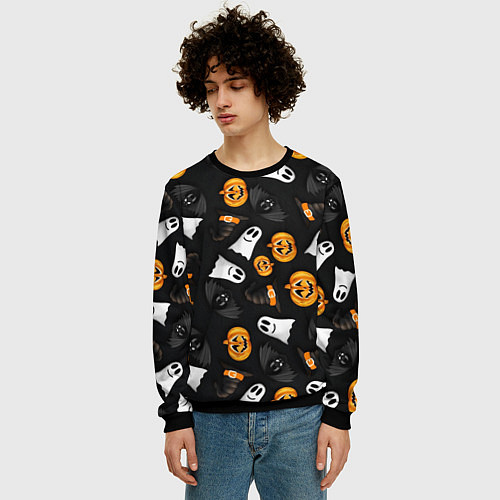 Мужской свитшот Тыквы и привидения / 3D-Черный – фото 3