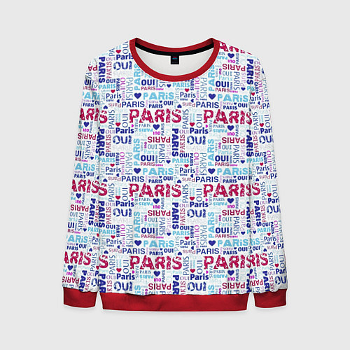 Мужской свитшот Парижская бумага с надписями - текстура / 3D-Красный – фото 1