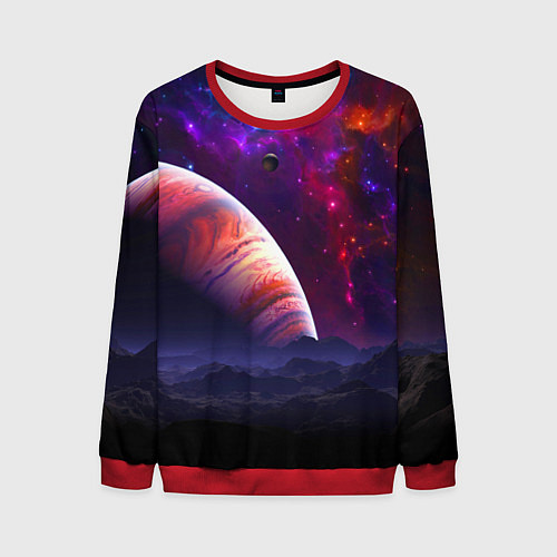 Мужской свитшот Бесконечное космическое пространство - Планета / 3D-Красный – фото 1