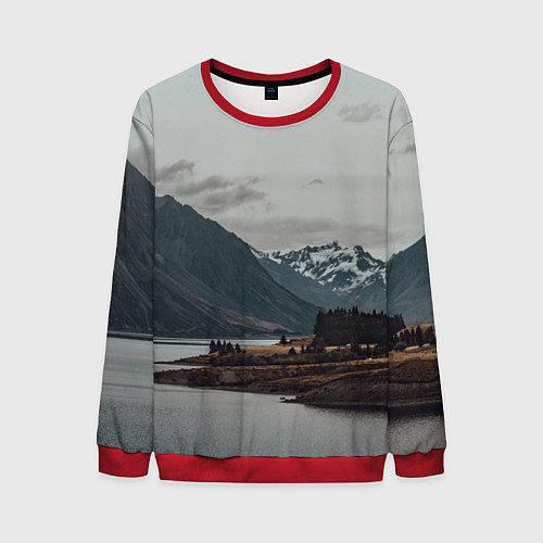 Мужской свитшот Островoк на озере / 3D-Красный – фото 1