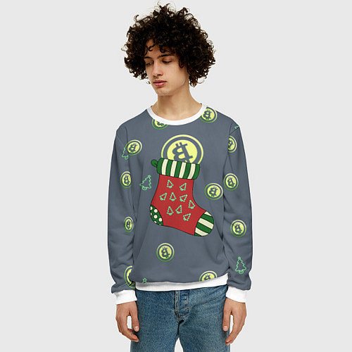 Мужской свитшот Christmas funny bitcoin / 3D-Белый – фото 3