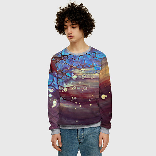 Мужской свитшот Тёмный песок и синие блестящие камни / 3D-Меланж – фото 3