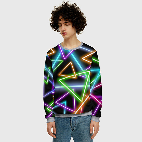 Мужской свитшот Неоновые треугольники - текстура / 3D-Меланж – фото 3