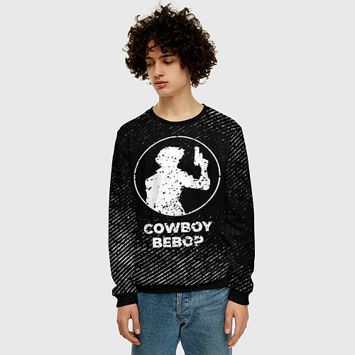 Мужской свитшот Cowboy Bebop с потертостями на темном фоне / 3D-Черный – фото 3