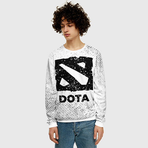 Мужской свитшот Dota с потертостями на светлом фоне / 3D-Белый – фото 3