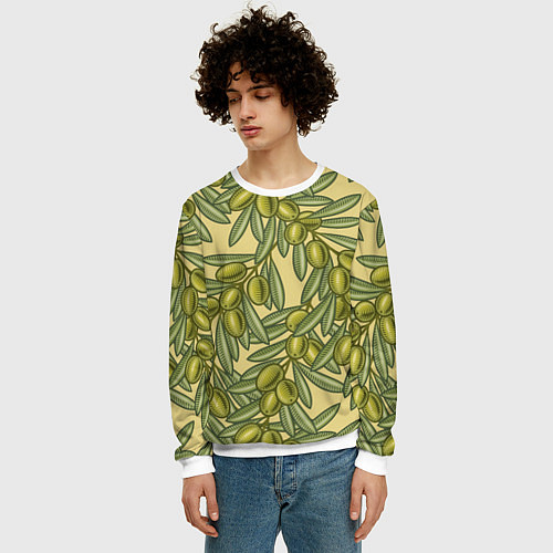 Мужской свитшот Винтажные ветви оливок / 3D-Белый – фото 3