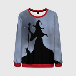 Свитшот мужской Halloween - силуэт ведьмы с котом, цвет: 3D-красный