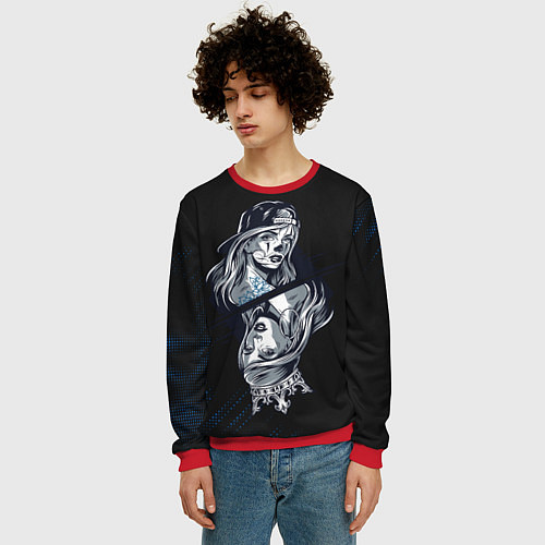 Мужской свитшот Обратная сторона девушки / 3D-Красный – фото 3