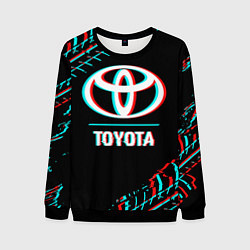 Свитшот мужской Значок Toyota в стиле glitch на темном фоне, цвет: 3D-черный