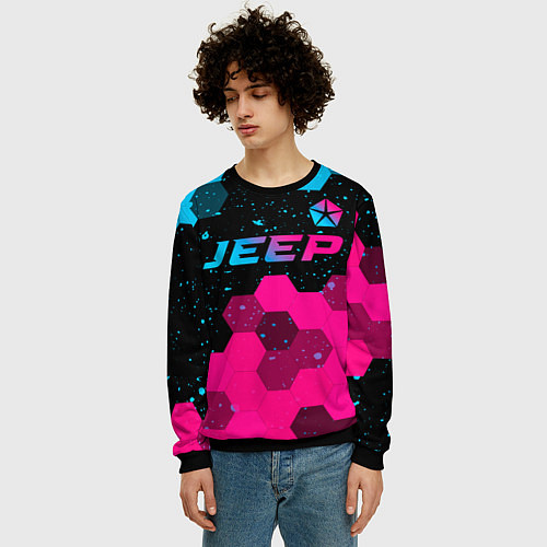 Мужской свитшот Jeep - neon gradient: символ сверху / 3D-Черный – фото 3