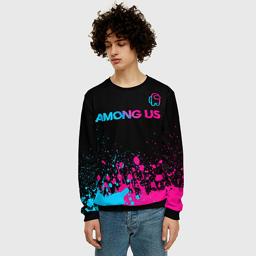 Мужской свитшот Among Us - neon gradient: символ сверху / 3D-Черный – фото 3