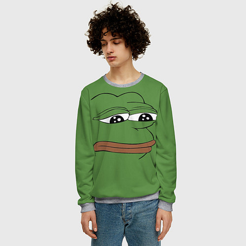 Мужской свитшот Лягушонок Pepe грустит / 3D-Меланж – фото 3
