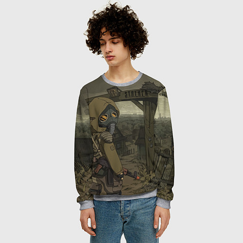 Мужской свитшот STALKER тень чернобыля нарисованный постер / 3D-Меланж – фото 3