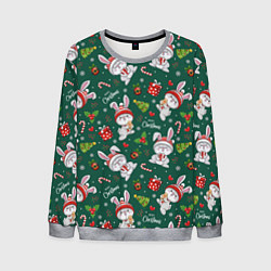Свитшот мужской Merry Christmas Rabbit 2023, цвет: 3D-меланж