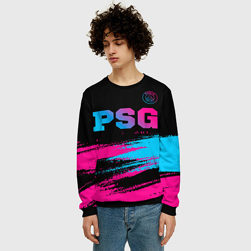 Мужской свитшот PSG - neon gradient: символ сверху / 3D-Черный – фото 3
