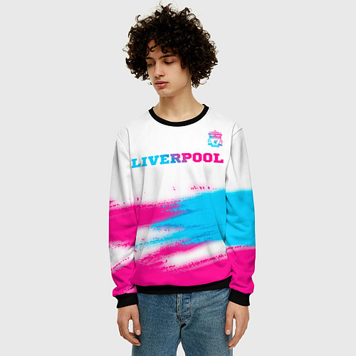 Мужской свитшот Liverpool neon gradient style: символ сверху / 3D-Черный – фото 3