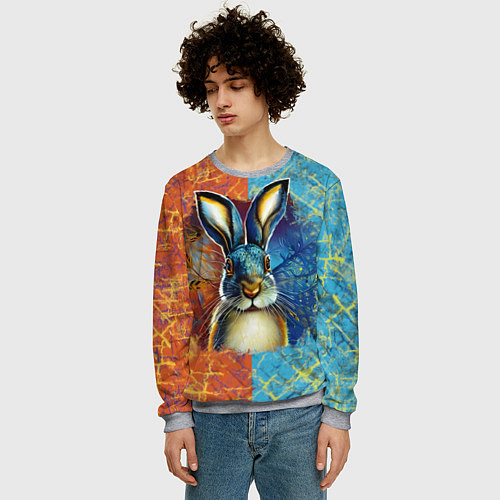 Мужской свитшот Огненный новогодний кролик / 3D-Меланж – фото 3