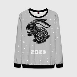 Свитшот мужской Символ 2023 года черный водяной кролик, цвет: 3D-черный