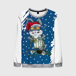 Свитшот мужской Кролик и гирлянда - 2023, цвет: 3D-меланж