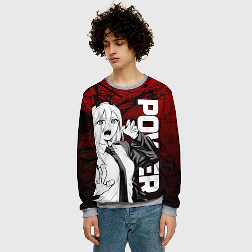 Мужской свитшот Пауэр : Человек-бензопила / 3D-Меланж – фото 3