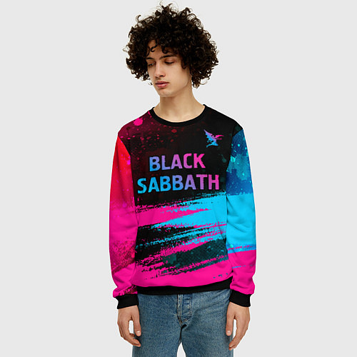 Мужской свитшот Black Sabbath - neon gradient: символ сверху / 3D-Черный – фото 3