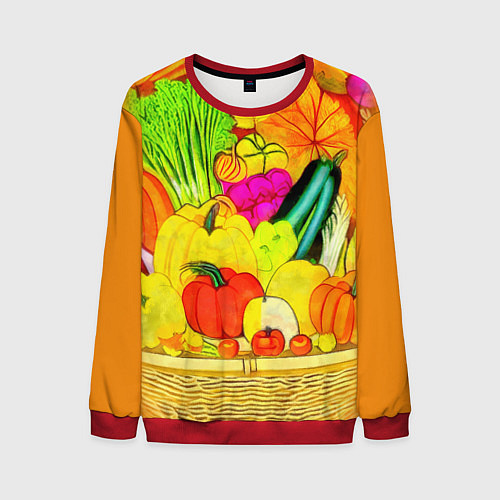 Мужской свитшот Плетеная корзина, полная фруктов и овощей / 3D-Красный – фото 1