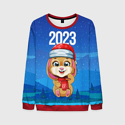 Свитшот мужской 2023 - Новогодний зайчик, цвет: 3D-красный