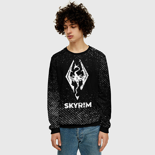 Мужской свитшот Skyrim с потертостями на темном фоне / 3D-Черный – фото 3