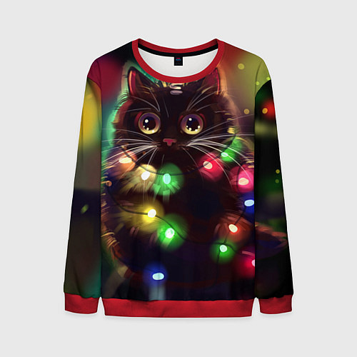 Мужской свитшот Новый Год Кот / 3D-Красный – фото 1