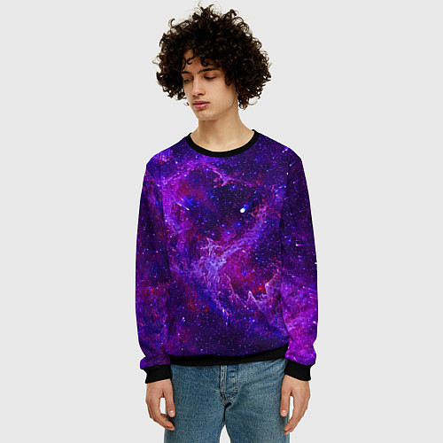 Мужской свитшот Неоновый космос и звезды / 3D-Черный – фото 3