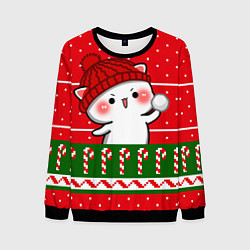 Свитшот мужской Белый котик - игра в снежки, цвет: 3D-черный