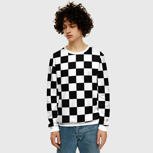 Мужской свитшот Шахматные клетки - текстура / 3D-Белый – фото 3