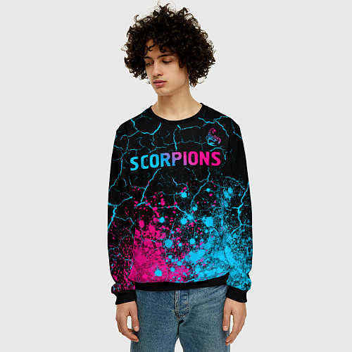 Мужской свитшот Scorpions - neon gradient: символ сверху / 3D-Черный – фото 3