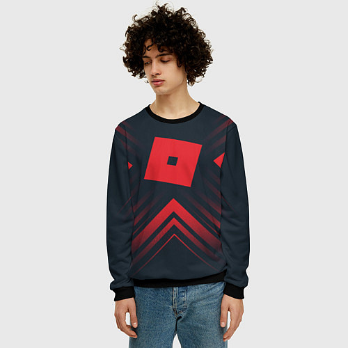Мужской свитшот Красный символ Roblox на темном фоне со стрелками / 3D-Черный – фото 3