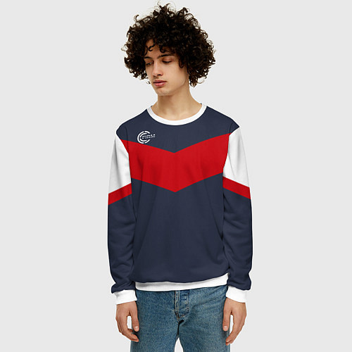 Мужской свитшот FIRM темно-синий с красной полосой / 3D-Белый – фото 3