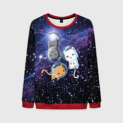 Свитшот мужской Три котика в открытом космосе, цвет: 3D-красный