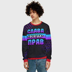 Свитшот мужской Слава всегда прав - неоновые соты, цвет: 3D-красный — фото 2
