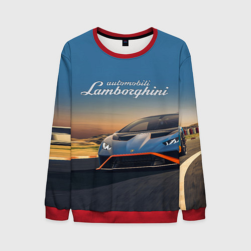 Мужской свитшот Lamborghini Huracan STO - car racing / 3D-Красный – фото 1