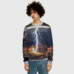 Свитшот мужской Мощная молния в горах, цвет: 3D-меланж — фото 2