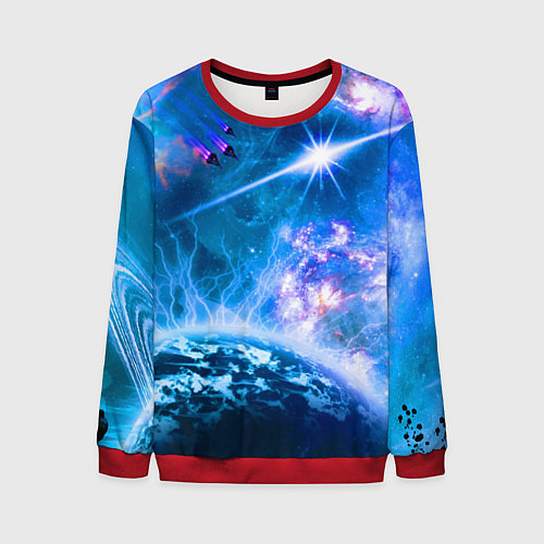 Мужской свитшот Космос - планета и яркая звезда / 3D-Красный – фото 1