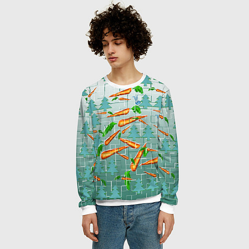 Мужской свитшот Морковка в зимнем лесу / 3D-Белый – фото 3