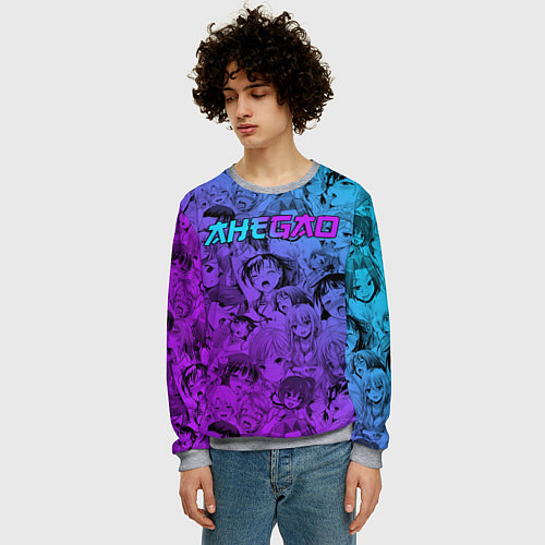 Мужской свитшот Ахегао девушки градиент / 3D-Меланж – фото 3
