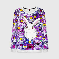 Свитшот мужской Веселый кролик в цветах, цвет: 3D-белый