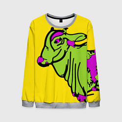 Свитшот мужской Зеленая корова на желтом фоне, цвет: 3D-меланж
